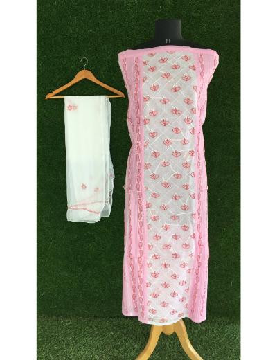 Chhangamal Hand Embroidered Pink Colour Cotton Chikankari Suit Piece