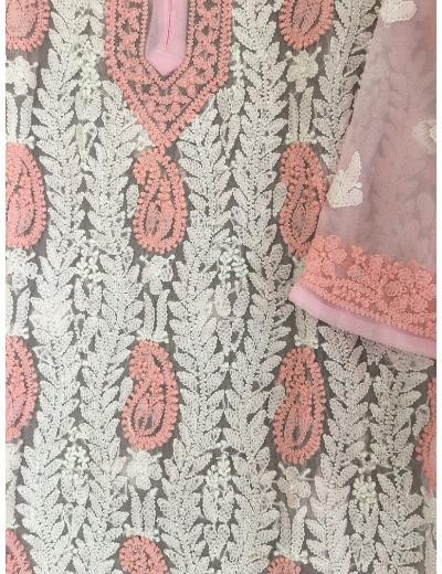 Chhangamal Hand Embroidered Pink Colour Georgette Chikankari kurti