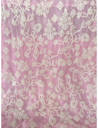 Chhangamal Hand Embroidered Pink Colour Georgette Chikankari Saree