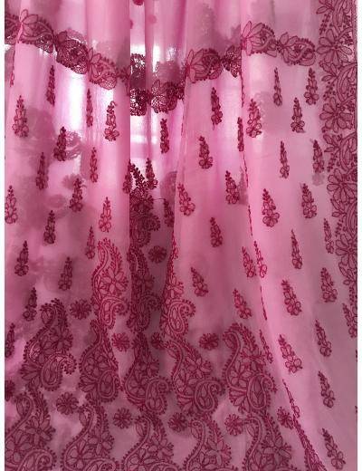 Chhangamal Hand Embroidered Pink Colour Georgette Chikankari Saree