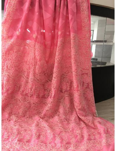 Chhangamal Hand Embroidered Pink Colour Georgette Chikankari Saree