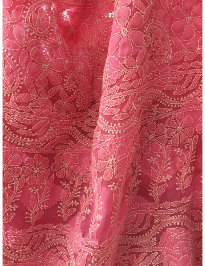 Chhangamal Hand Embroidered Pink Colour Georgette Chikankari Saree