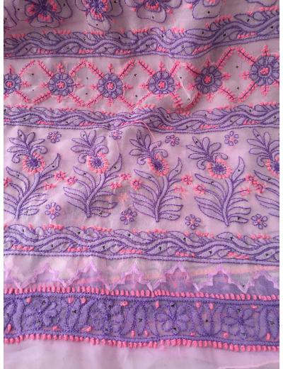 Chhangamal Hand Embroidered Pink Colour Georgette Chikankari Saree