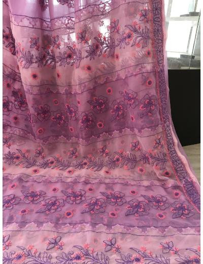 Chhangamal Hand Embroidered Pink Colour Georgette Chikankari Saree