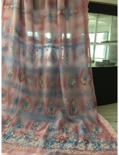 Chhangamal Hand Embroidered Pink Colour Georgette Chikankari Saree
