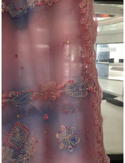 Chhangamal Hand Embroidered Pink Colour Georgette Chikankari Saree