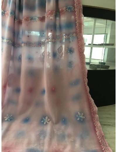 Chhangamal Hand Embroidered Pink Colour Georgette Chikankari Saree