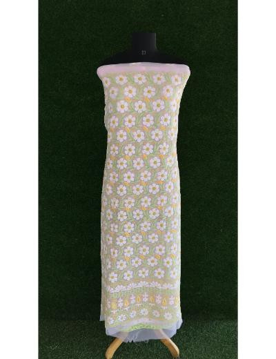 Chhangamal Hand Embroidered Pink Colour Georgette Chikankari Suit Piece