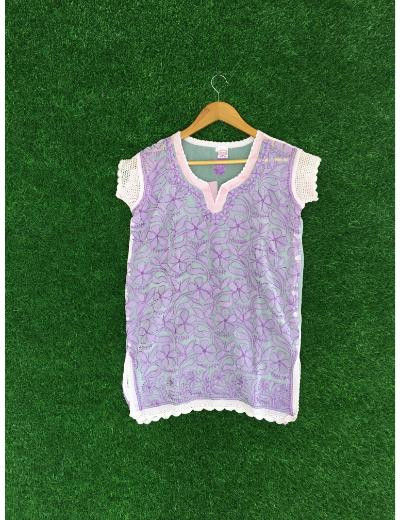 Chhangamal Hand Embroidered Pink Colour Georgette Chikankari Top