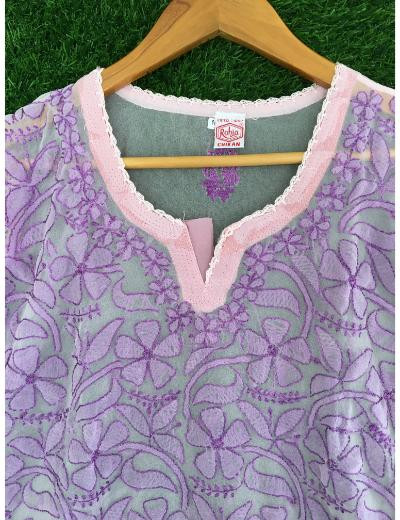 Chhangamal Hand Embroidered Pink Colour Georgette Chikankari Top