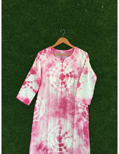 Chhangamal Hand Embroidered Pink Colour Modal  Chikankari Kurti Piece