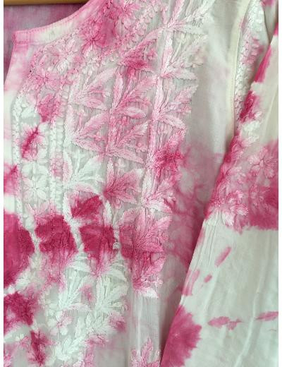 Chhangamal Hand Embroidered Pink Colour Modal  Chikankari Kurti Piece