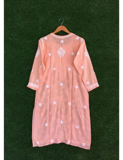 Chhangamal Hand Embroidered Pink Colour Modal Chikankari kurti