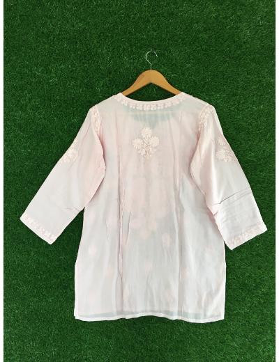 Chhangamal Hand Embroidered Pink Colour Modal Chikankari Top