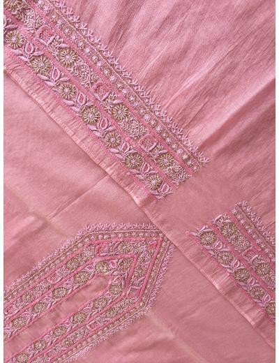 Chhangamal Hand Embroidered Pink Colour Mul Chanderi  Chikankari Unstitched Men’s kurta Piece