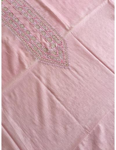 Chhangamal Hand Embroidered Pink Colour Mul Chanderi  Chikankari Unstitched Men’s kurta Piece