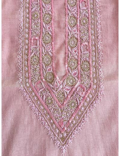 Chhangamal Hand Embroidered Pink Colour Mul Chanderi  Chikankari Unstitched Men’s kurta Piece
