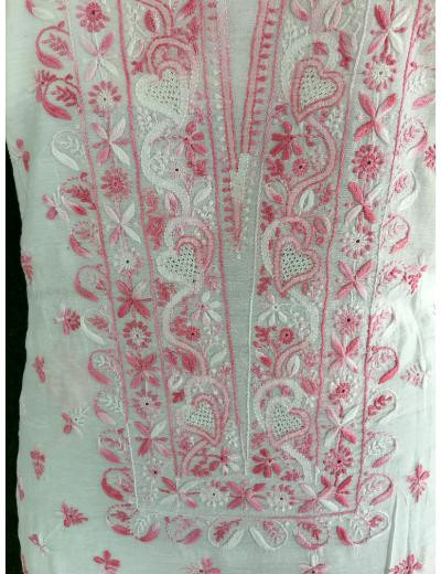 Chhangamal Hand Embroidered Pink Colour Mul Chanderi Chikankari Kurta Dupatta Piece