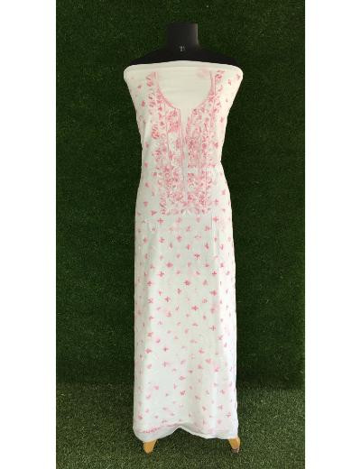 Chhangamal Hand Embroidered Pink Colour Mul Chanderi Chikankari Kurta Dupatta Piece