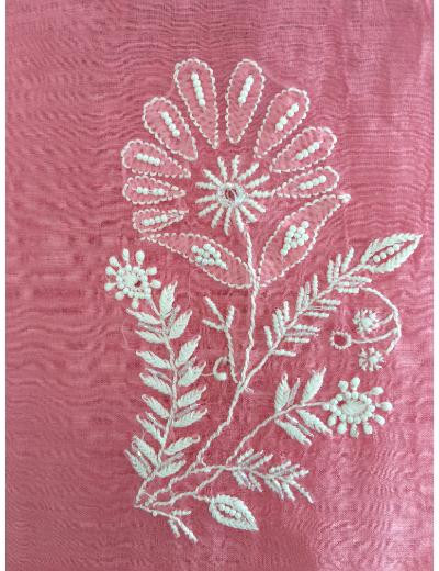 Chhangamal Hand Embroidered Pink Colour Mul-chanderi Chikankari Kurta Dupatta Piece
