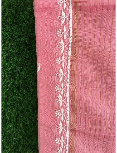 Chhangamal Hand Embroidered Pink Colour Mul-chanderi Chikankari Kurta Dupatta Piece