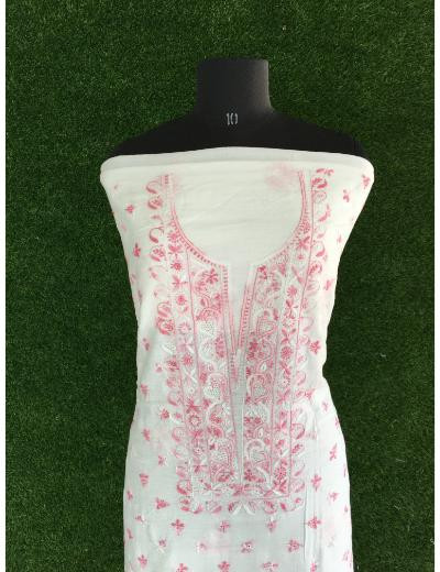 Chhangamal Hand Embroidered Pink Colour Mul Chanderi Chikankari Kurta Dupatta Piece