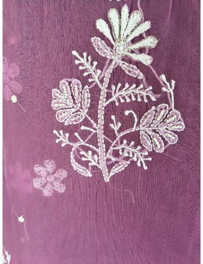 Chhangamal Hand Embroidered Pink Colour Organza  Chikankari Kurta Dupatta Piece