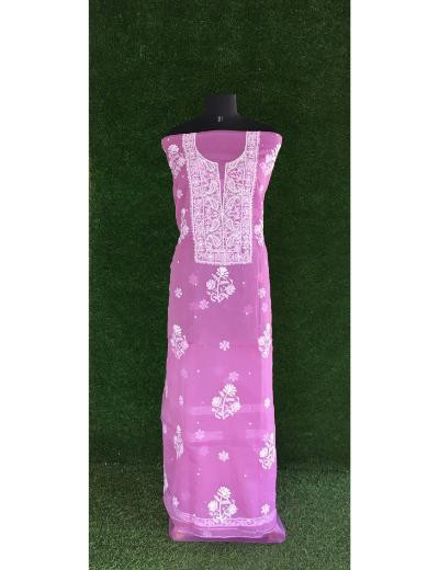 Chhangamal Hand Embroidered Pink Colour Organza  Chikankari Kurta Dupatta Piece