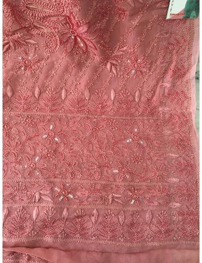 Chhangamal Hand Embroidered Pink Colour Pure Georgette  Chikankari Saree Piece