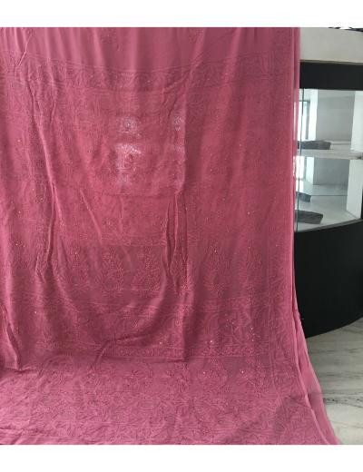 Chhangamal Hand Embroidered Pink Colour Pure Georgette  Chikankari Saree Piece