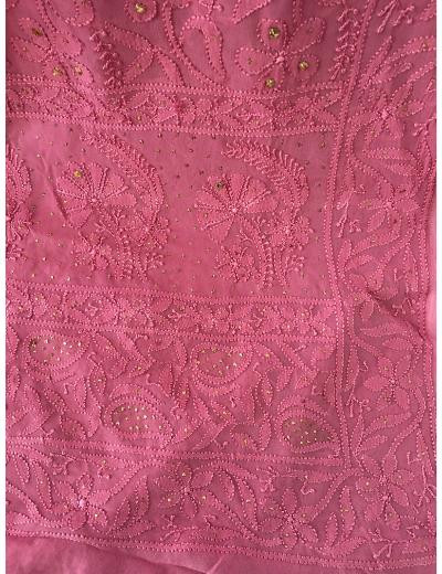 Chhangamal Hand Embroidered Pink Colour Pure Georgette  Chikankari Saree Piece