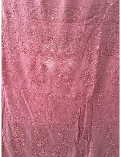 Chhangamal Hand Embroidered Pink Colour Pure Georgette  Chikankari Saree Piece