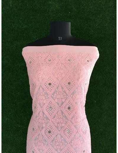 Chhangamal Hand Embroidered Pink Colour Pure Georgette Chikankari Kurta Dupatta Piece