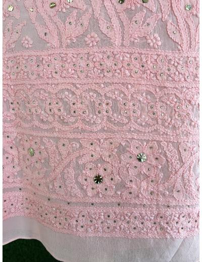 Chhangamal Hand Embroidered Pink Colour Pure Georgette Chikankari Kurta Dupatta Piece
