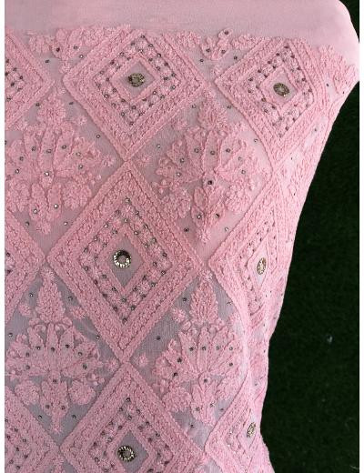 Chhangamal Hand Embroidered Pink Colour Pure Georgette Chikankari Kurta Dupatta Piece