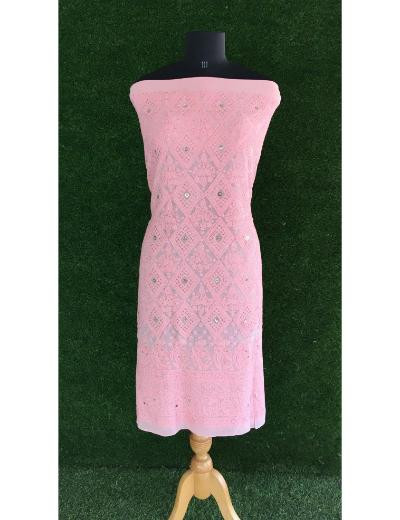 Chhangamal Hand Embroidered Pink Colour Pure Georgette Chikankari Kurta Dupatta Piece