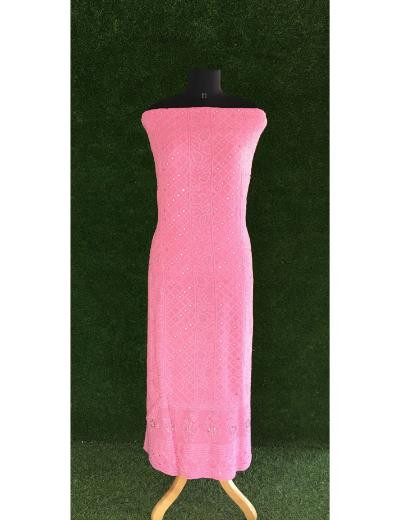 Chhangamal Hand Embroidered Pink Colour Pure Georgette Chikankari Kurta Dupatta Piece