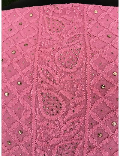 Chhangamal Hand Embroidered Pink Colour Pure Georgette Chikankari Kurta Dupatta Piece