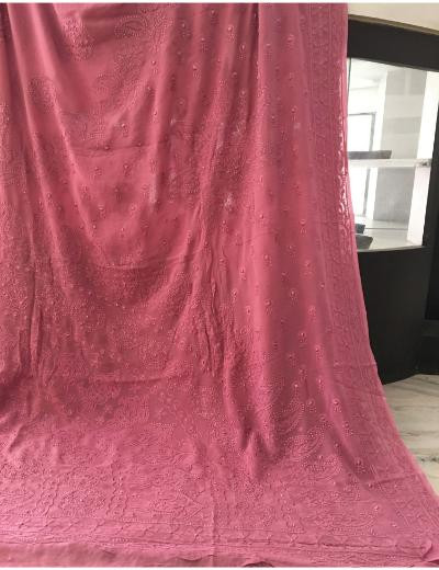Chhangamal Hand Embroidered Pink Colour Pure Georgette Chikankari Saree
