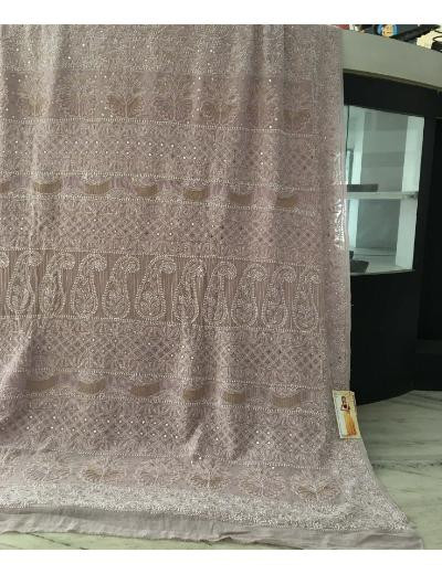 Chhangamal Hand Embroidered Pink Colour Pure Georgette Chikankari Saree