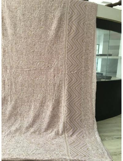 Chhangamal Hand Embroidered Pink Colour Pure Georgette Chikankari Saree
