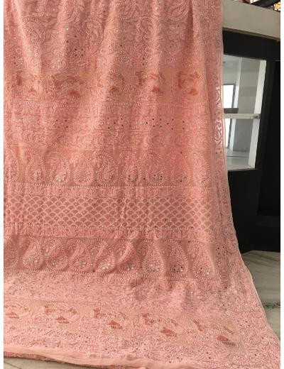 Chhangamal Hand Embroidered Pink Colour Pure Georgette Chikankari Saree