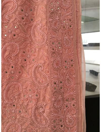 Chhangamal Hand Embroidered Pink Colour Pure Georgette Chikankari Saree