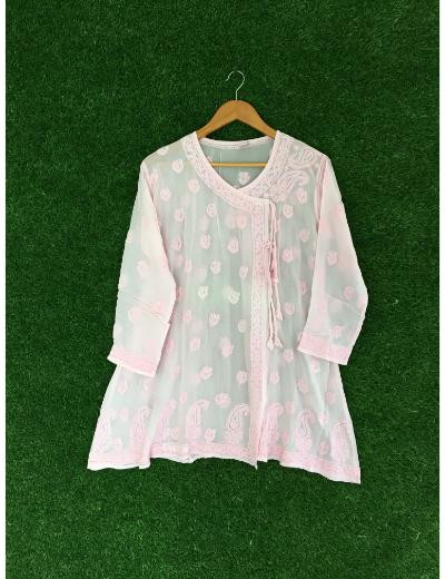 Chhangamal Hand Embroidered Pink Colour Pure Georgette Chikankari Top