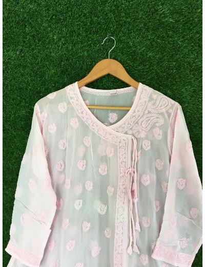 Chhangamal Hand Embroidered Pink Colour Pure Georgette Chikankari Top