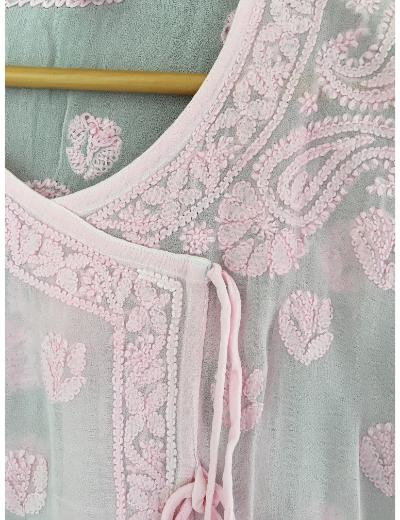 Chhangamal Hand Embroidered Pink Colour Pure Georgette Chikankari Top