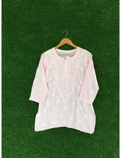 Chhangamal Hand Embroidered Pink Colour Pure Georgette Chikankari Top