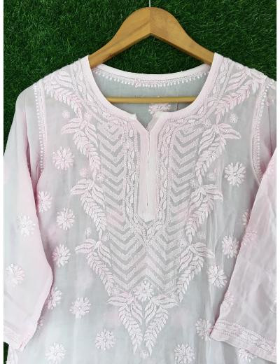 Chhangamal Hand Embroidered Pink Colour Pure Georgette Chikankari Top