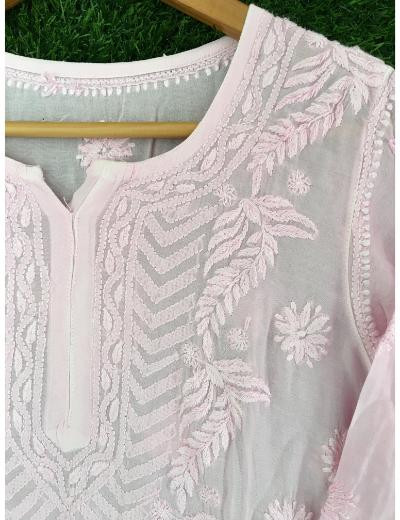 Chhangamal Hand Embroidered Pink Colour Pure Georgette Chikankari Top