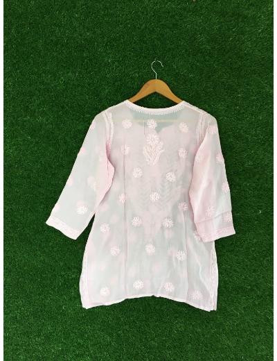 Chhangamal Hand Embroidered Pink Colour Pure Georgette Chikankari Top